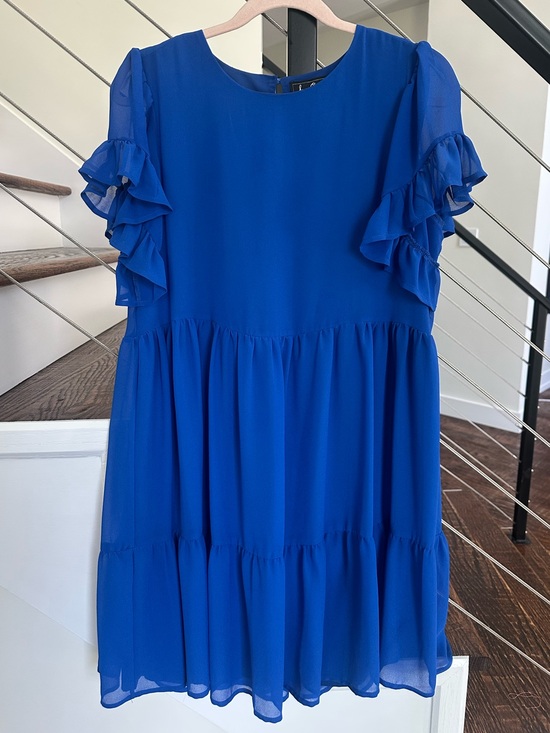 Sam Edelman Dresses & Skirts - Sam Edelman Royal Blue Chiffon
Ruffle Sleeve Tiered Dress | Size: XS